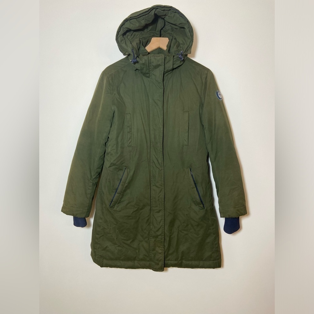 Tory Burch Sport Green Hooded Long Down Duvet Feather Jacket Size Small